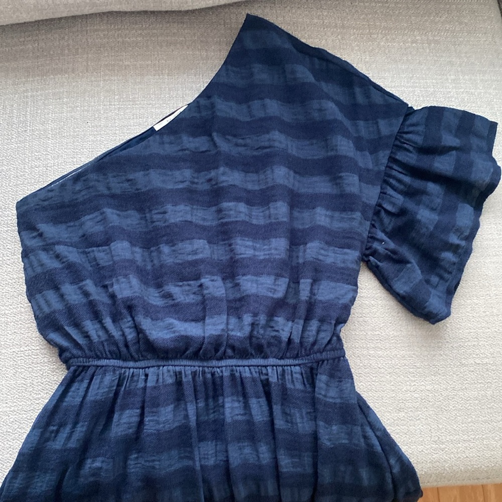 Tularosa Salas Dress Navy Blue One Shoulder Striped Size S